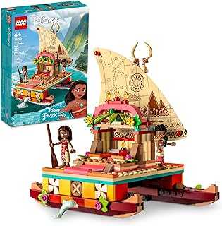 Disney Princess Moana's Wayfinding Boat Building Toy 43210 Disney Princess Toy Set with Moana and Sina Mini-Dolls, Dolphin Figure, Disney-Inspired Pretend Play Toy for Kids Boys Girls Ages 6+