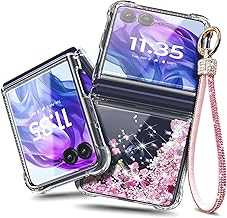 Designed for Motorola Razr 2024/Razr+ (Plus) 2024 Case, Glitter Bling Sparkly Floating Liquid Cute Phone Case with Diamond Wrist Strap Lanyard (Rose Gold)