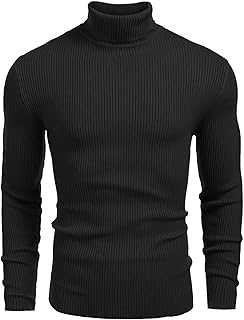 Mens Ribbed Slim Fit Knitted Pullover Casual Turtleneck Sweater