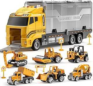 Construction Truck Toy Set with Play Mat, Carrier Truck Toys for Kids Toddlers, Die-Cast Metal Toy Car Set, Truck Car Kids Toys Christmas Birthday Gift for Age 3 4 5 6 + Years Old Boys Girls