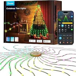 Christmas Tree Lights, Smart RGBIC 480 LEDs Christmas Lights Outdoor, 6.6ft × 24 String Lights for Holiday Decor, IP65 Waterproof, Music Sync, Voice Control, 60+ Scene Modes, Green Wire