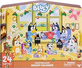 Christmas Swim Advent Calendar, This Very Festive Bluey Surprise Pack Has 24 Surprises Behind 24 Different Windows, Includes 3 Christmas Swim Figures, 18 Accessories And 3 Stickers To Reveal