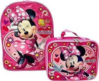 Disney Kids School Backpack with Lunch Box Set. 2 Piece 15” Book Bag and Lunch Box Bundle (Minnie Mouse), Large