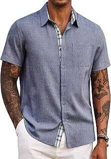 Men's Button Down Shirts Short Sleeve Casual Shirts Summer Beach Shirts Vacation Wedding Shirts with Pocket