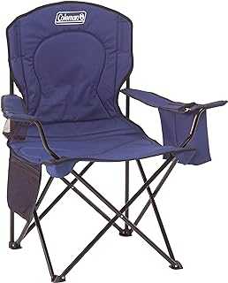 Portable Camping Chair with 4-Can Cooler, Fully Cushioned Seat and Back with Side Pocket and Cup Holder, Carry Bag Included, Collapsible Chair for Camping, Tailgates, Beach, and Sports