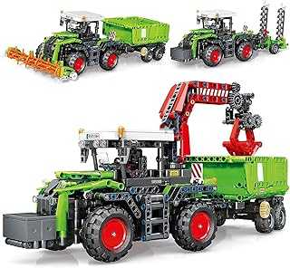 City Construction 3 in 1 Tractor Harvester Building Block Kits, Truck Farm Construction Vehicles Set Toys for Adults and Boys Girls 8-12(1481 Pieces)