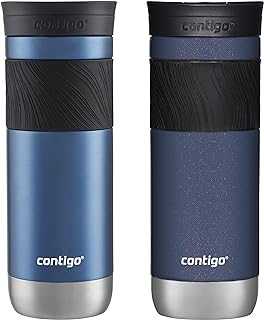 SNAPSEAL Insulated Stainless Steel Travel Mug with Grip, 20oz., Blue Corn Transparent Satin & Midnight Berry