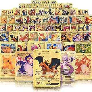 Ultra Rare 55 PCS Gold Cards Packs Vmax V EX GX Rare Golden Cards TCG Deck Box Gold Foil Card for Fans/Kids/Collectors Gifts (No Duplicates)