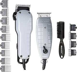 Barber Combo-Powerful High-Speed Adjustable Clipper Blade & T-Outliner T-Blade Trimmer with fine Teeth for Dry Shaving, outlining and Fading with a BeauWis Blade Brush Included