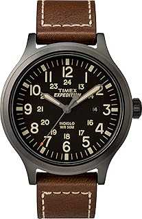 Men's Expedition Scout 43mm Watch – Black Dial & Case with Brown Leather Strap