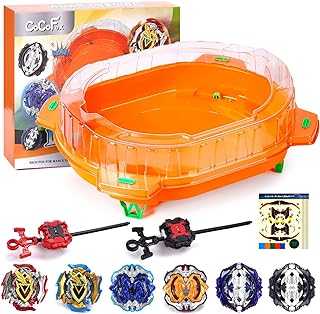 COCOFOX Bey Battling Top Burst Toy Blade Set, 6 Battling Tops 2 Launchers and 1 Stadium, Toys for 6 Year Old Boys & Girls & Up（Orange）