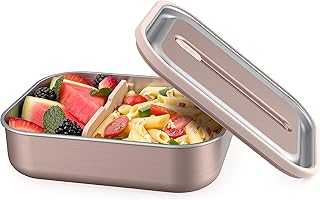 MicroSteel® Leak-Proof Lunch Box - Microwave-Safe, Oven-Safe, Bento-Style Container with Removable Divider, Airtight Lid, Sustainable Design, Odor & Stain Resistant (Rose Gold)