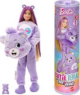 Cutie Reveal Doll & Accessories, Care Bears Series, Fashion Doll with Share Bear Plush Costume & 10 Surprises Including Color Change & Mini Bear