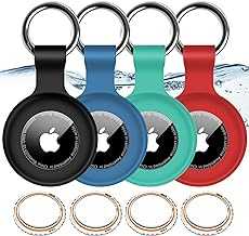 4 Pack,IPX8 Waterproof Airtag Holder for Apple Air Tags with Air Tag Keychain,Shockproof GPS Cover [Anti-Scratch] [PC+Silicone] Air-Tag Item Finders Case for Pets,Kids,Luggages-Black/Blue/Green/Red