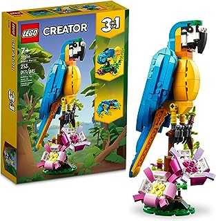 Creator 3 in 1 Exotic Parrot Building Toy Set, Transforms to 3 Different Animal Figures - from Colorful Parrot, to Swimming Fish, to Cute Frog, Creative Toys for Kids Ages 7 and Up, 31136