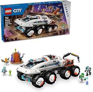 City Command Rover and Crane Loader Outer Space Toy Building Set, 4 Astronaut Toy Minifigures, Space Robot, 2 Alien Action Figures, Gift for 7 Year Old Boys, Girls, and Kids, 60432