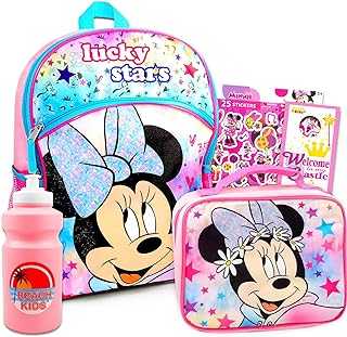 Minnie Mouse Backpack With Lunch Box For Girls, Kids ~ 5 Pc Bundle With 16Inch Minnie School Bag, Lunch Box, Stickers, And More (Minnie Mouse School Supplies)