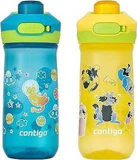 14oz Leak-Proof Kids Water Bottle, Dishwasher-Safe, Pack of 2 in Fun Juniper/Spacecraft & Pineapple/Trash Pandas Design - Ideal for Travel & Outdoor Activities