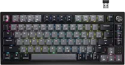 K65 Plus Wireless 75% RGB Mechanical Gaming Keyboard – Pre-Lubricated MLX Red Linear Switches – PBT Dye-Sub Keycaps – PC, Mac, PS5, PS4, Xbox, iPad – QWERTY NA – Black/Gray