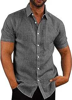 Men's Casual Button Down Shirts Short Sleeve Linen Shirts Summer Beach Dress Shirt