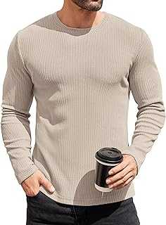 Mens Long Sleeve Shirts Thermal T-Shirt Slim Fit Crewneck Sweater Knitted Pullover Shirt