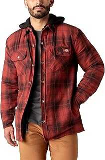 Mens Water Repellent Flannel Hooded Shirt Jacket