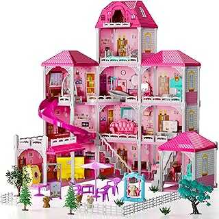 Villa Toys for 3 4 5 6 7 8 Years Old Girls - 4 Storeys 12 Rooms, Indoor Playset with 2 Dolls Toy Figures, Toys Furnished and Accessories, Pretend Girls Plays, Building Toys, Gifts Toy