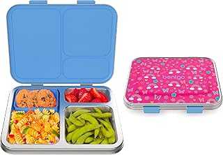 Kids Stainless Steel Prints Leak-Resistant Lunch Box - Bento-Style with Updated Latches, 3 Compartments & Bonus Container - Eco-Friendly, Dishwasher Safe, BPA-Free (Rainbows & Butterflies)