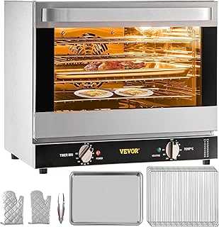 Commercial Convection Oven, 66L/60Qt, Half-Size Conventional Oven Countertop, 1800W 4-Tier Toaster w/Front Glass Door, w/Trays Wire Racks Clip Gloves, 120V