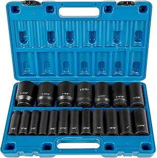 Impact Socket Set 1/2 Inches 19 Piece, Deep Socket, 6-Point Sockets, Rugged Construction, Cr-V, 1/2 Inches Drive Socket Set Impact 3/8 inch - 1-1/2 inch, with a Storage Cage