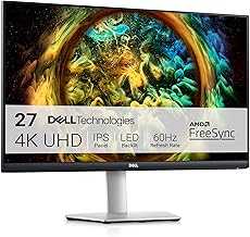 S2721QS Monitor 27 Inch, 4K UHD (3840 x 2160) IPS Display, Ultra-Thin Bezel, AMD FreeSync, HDMI, DisplayPort, VESA Certified - Silver