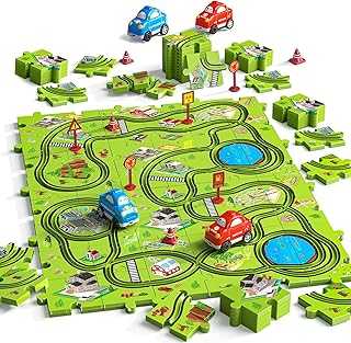 48 PCS Puzzle Race Track Car Set Toys for Kids Ages 3-5 - Toddler Toys Gifts for 3 4 5 Year Old Boys, Puzzle Tracks Car Toys for Boys Ages 3-5 4-6, Ideal 3 4 5 6 Year Old Boys Birthday Gifts