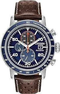 Men's Eco-Drive Weekender Brycen Chronograph Watch in Stainless Steel, Brown Leather strap, Blue Dial (Model: CA0648-09L)