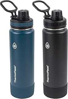 24 oz Double Wall Vacuum Insulated Stainless Steel 2-Pack of Water Bottles, Mayan Blue/Black