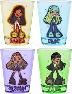 Bratz Airbrush Sparkle Featuring Sasha, Cloe, Jasmin, and Jade 4 Pack Mini Glass Set, 1.5 Ounces