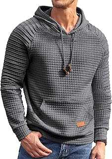 Mens Hoodies Pullover Casaul Long Sleeve Drawstring Waffle Knit Hooded Sweatshirt with Kanga Pocket