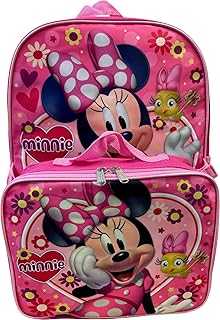 Group Kid's Licensed 16 Inch Backpack With Removable Lunch Box Set (Minnie Mouse Pink)