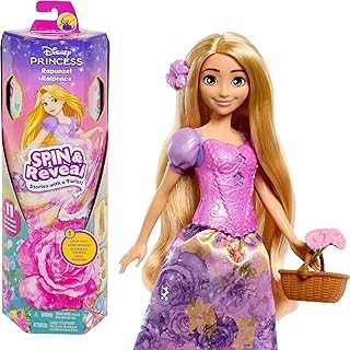 Disney Princess Rapunzel Fashion Doll Set, Spin & Reveal with 11 Surprises Including 5 Accessories, 5 Stickers & Play Scene, Inspired by Movie