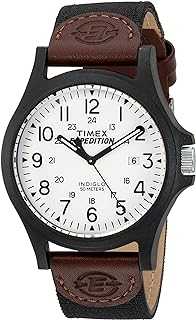 Men's Expedition Acadia 40mm Watch – Black Case Black Dial with Black & Brown Leather & Fabric Strap