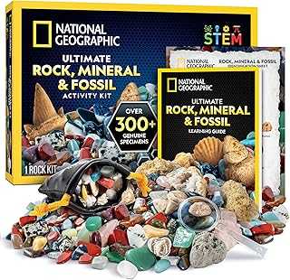 NATIONAL GEOGRAPHIC Rock Collection Box for Kids – 300 Piece Gemstones and Crystals Set Includes Geodes and Real Fossils, Rocks and Minerals Science Kit for Kids, A Geology Gift for Boys and Girls