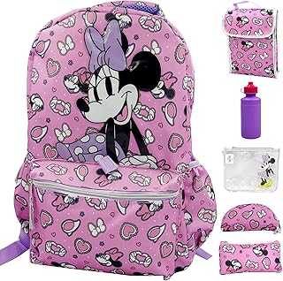 Minnie Mouse Backpack with Lunch Box 16 inch - 6-Piece Set, Minnie Mouse Bookbag, Perfect for Back to School & Elementary Age Girls