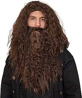 Brown Wig and Beard - Brown Wavy Biblical Costume Accessories Hair Wig and Beard Set for Adults and Kids