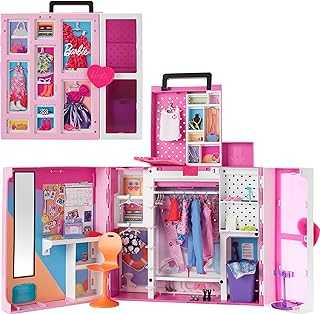 Dream Closet Playset with 35+ Doll Clothes & Accessories, Includes 5 Complete Looks, Pop-Up Second Level, Mirror & Laundry Chute