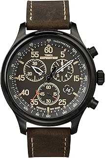 Men's Expedition Field Chrono 43mm Watch - Brown Strap Black Dial Silver-Tone Case