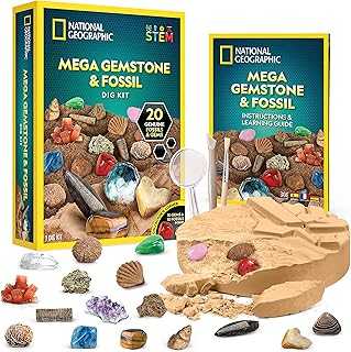 NATIONAL GEOGRAPHIC Mega Fossil and Gemstone Dig Kit - Excavate 20 Real Fossils and Gems, Science Kit for Kids, Rock Digging Excavation Kit, Geology Gifts for Boys and Girls (Amazon Exclusive)