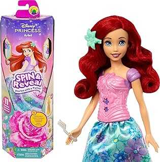 Disney Princess Ariel Fashion Doll Set, Spin & Reveal with 11 Surprises Including 5 Accessories, 5 Stickers & Play Scene, Inspired by Movie