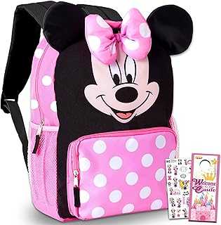 Big Face Minnie Mouse Backpack for Kids Toddlers ~ Premium 14" Minnie School Bag with 3D Ears and Puffy Bow (Minnie Mouse School Supplies Bundle)