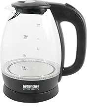 Better Chef Cordless Electric Glass Kettle | 7-Cup Borosilicate Glass | LED Light | 360-deg Swivel Base | Auto Boil-Dry Shut-Off (Black)
