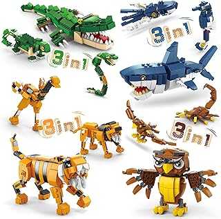 Creator 3 in 1 Animals Building Set, 12 Forest & Sea Figures Toys, Compatible With Lego Collectible Building Toy, Party Favors Gifts for Kids, Boys & Girls 8 Plus Years Old