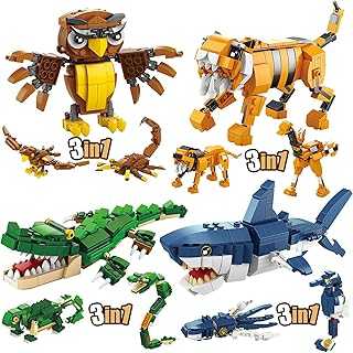 12 in 1 Final Wild Animal Building Block Set, Compatible with Lego Animal, Includes 12 Transformable Animals That Can be Combined into Beast Warriors, Educational STEM Toys for Children(1084pcs)